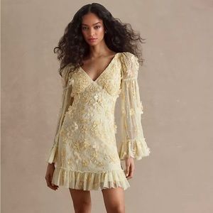 BNWT, Mac Duggal floral embellished yellow mini dress, size 2